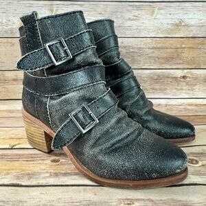 KDB Kelsi Dagger Brooklyn Cracked Distressed Leather Grand Buckle Ankle Boots 7
